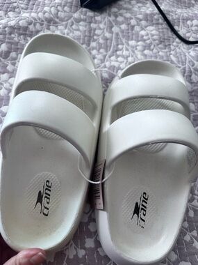 Crane White Double-Strap Slide Sandals
